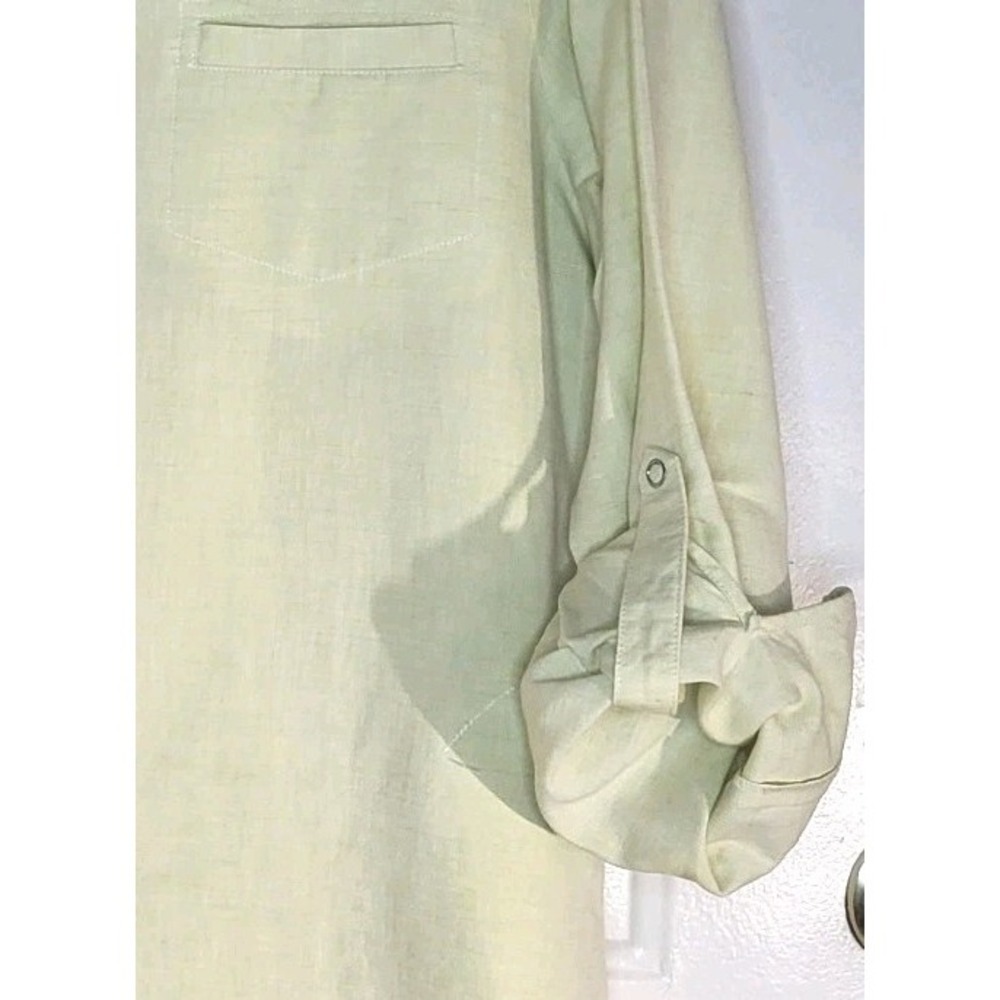 Carole Little 100% Linen Butter Yellow Tunic Blouse XL Snap Front Long Sleeve - Picture 10 of 10